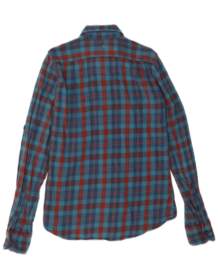 Мужская фланелевая рубашка Superdry, хлопковая синяя клетка среднего размера