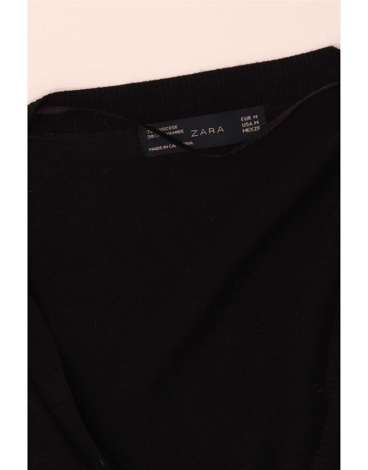Zara Dame Cardigan Sweater UK 12 Medium Black Viscose