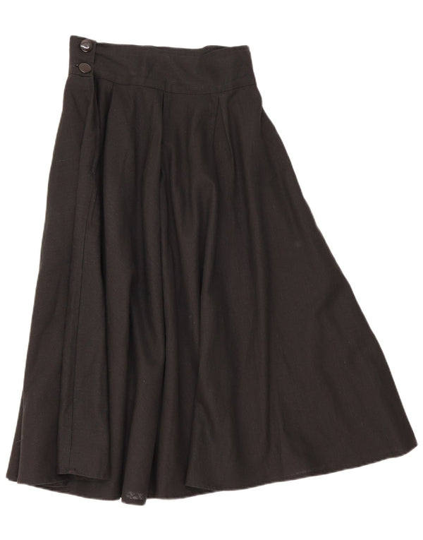 Vintage Womens High Waist Pleated Flared Skirt IT 46 Large W28 Black