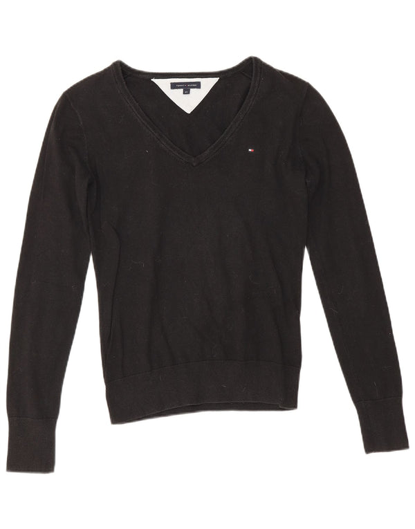 Maglione maglione con scollo a V da donna Tommy Hilfiger UK 6 XS cotone nero