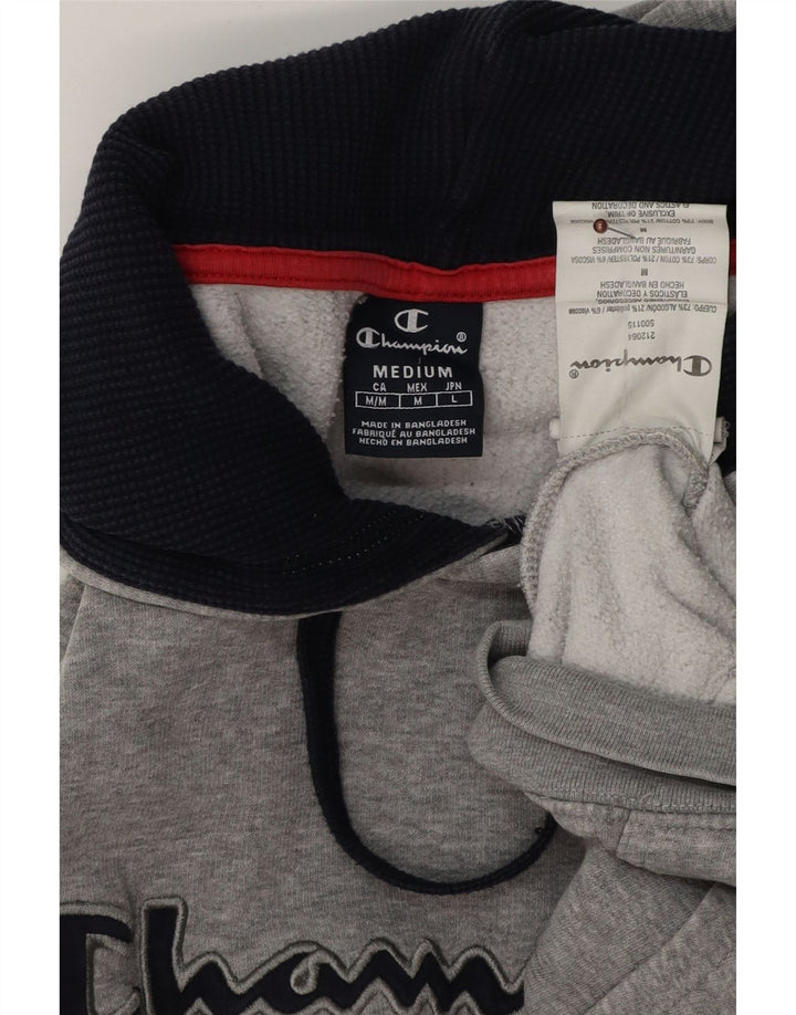 CHAMPION Mens Graphic Hoodie Jumper Medium Grey Flecked Cotton