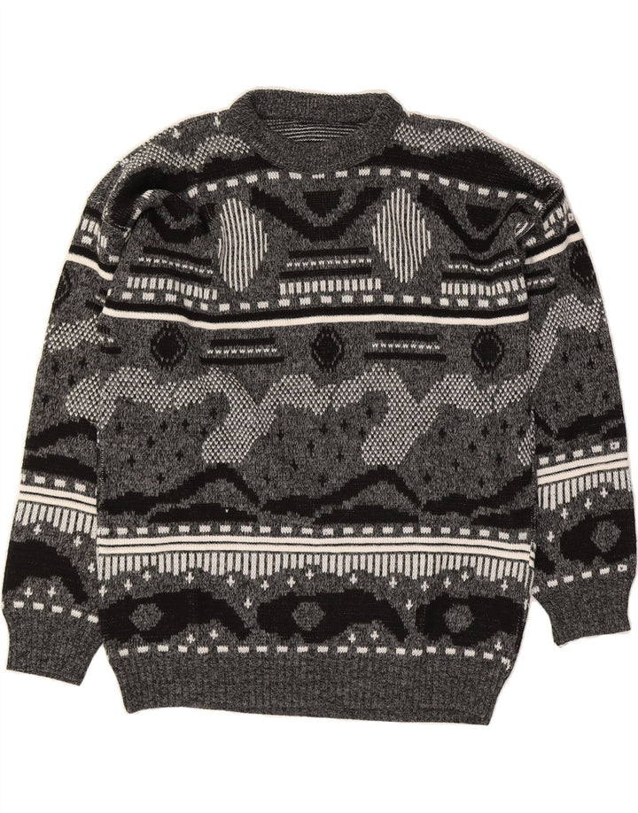 VINTAGE Mens Crew Neck Jumper Sweater Large Grey Fair Isle Vintage Vintage and Second-Hand Vintage from Messina Hembry 