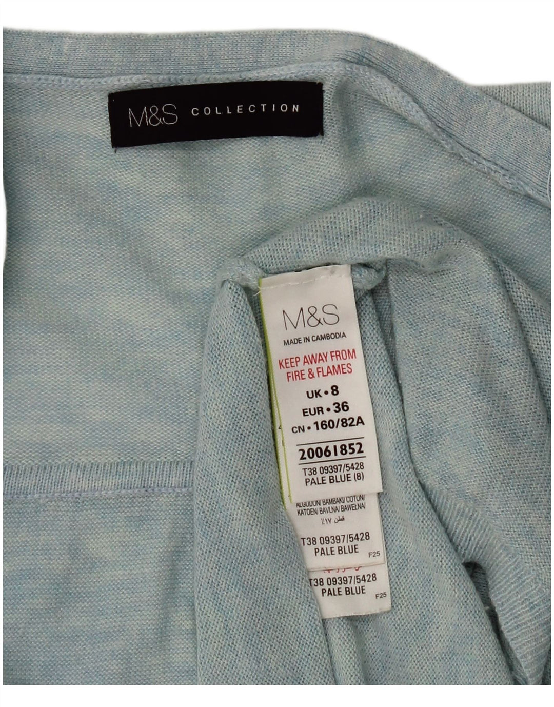 Marks & Spencer Womens Open Cardigan Sweater UK 8 Small Blue Polyamide