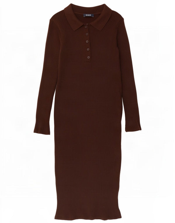 Zara Vestido estilo jersey de manga larga para mujer UK 42 Algodón marrón medio