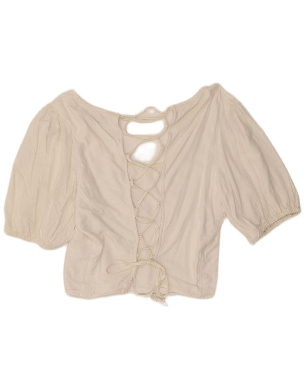 Abercrombie & Fitch Top corto de manga corta para mujer UK 18 XL Lino blanco roto