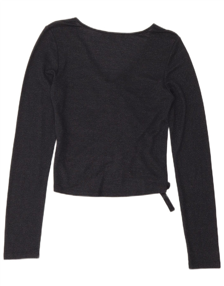 Top corto da donna All Saints a maniche lunghe UK 12 viscosa blu navy medio