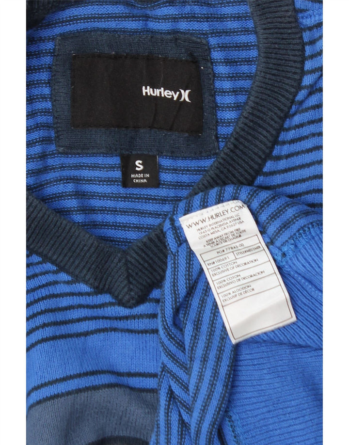 HURLEY Mens V-Neck Jumper Sweater Small Blue Striped Cotton Vintage Hurley and Second-Hand Hurley from Messina Hembry 