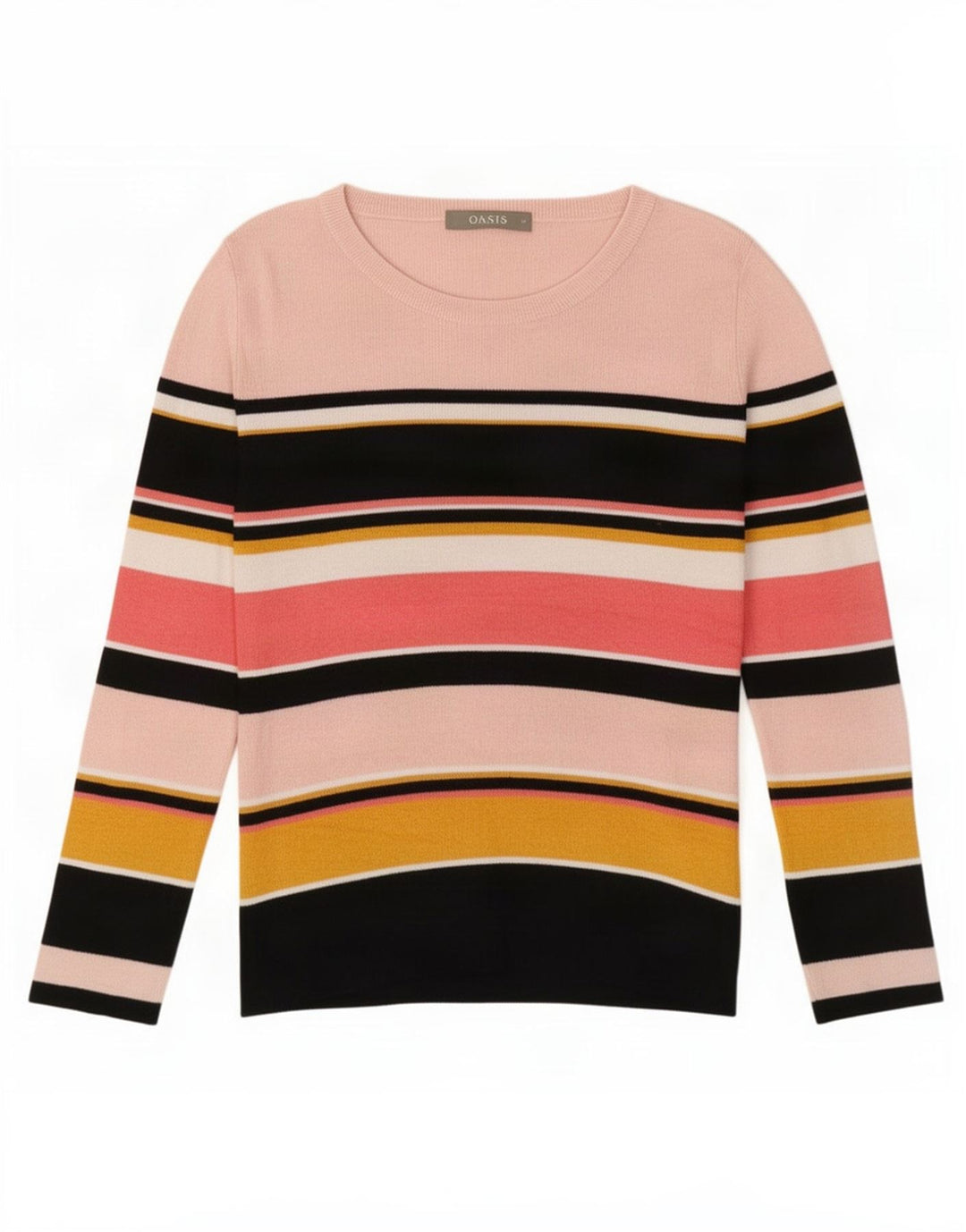 Maglione maglione con scollo a barca da donna Oasis UK 12 a righe multicolori medie