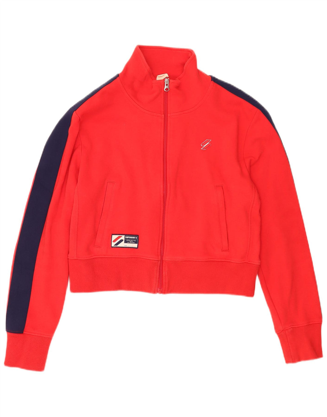 Superdry Womens Crop Tracksuit Top Jacket UK 14 Large Red Colourblock