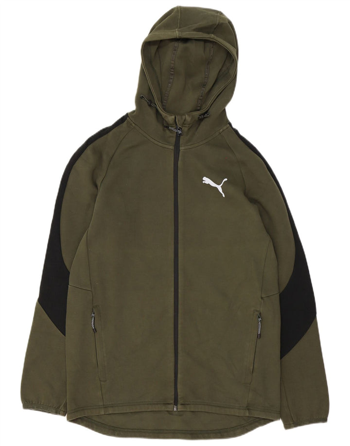 Puma Mens Zip Hoodie Sweater Medium Green Colourblock Cotton