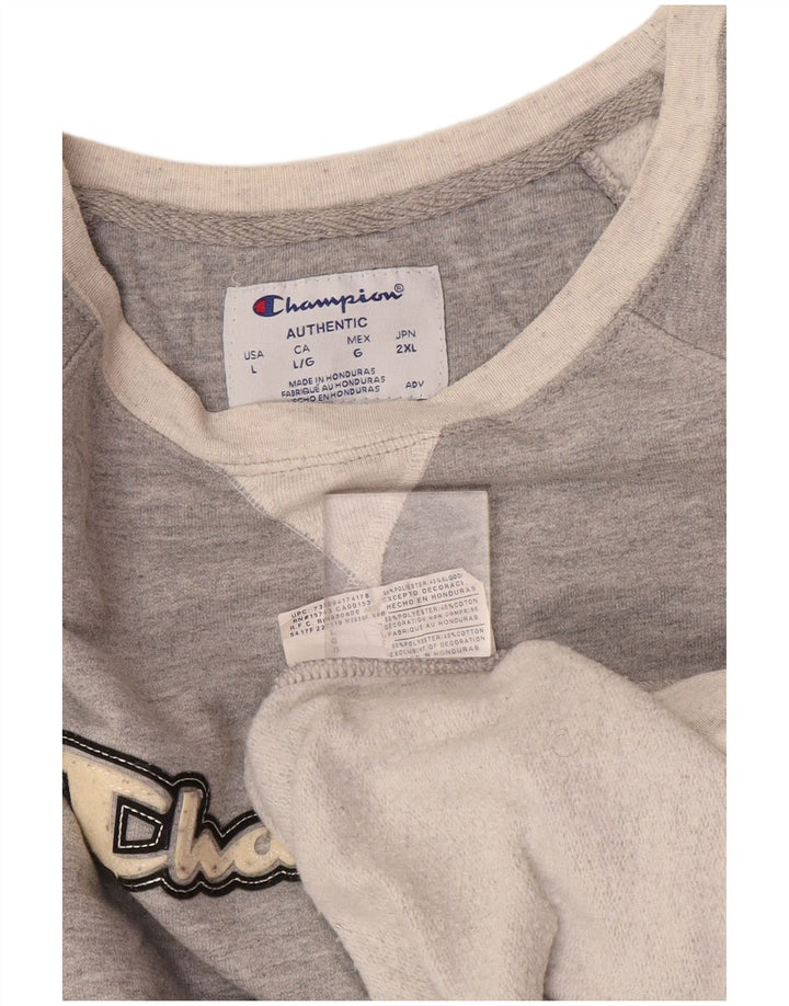 Champion Mens Graphic Sweatshirt Jumper Large Grey Colourblock Polyester
