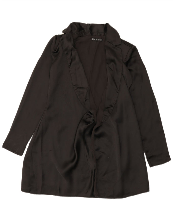 Zara Womens Open Overcoat UK 6 XS Black Polyester