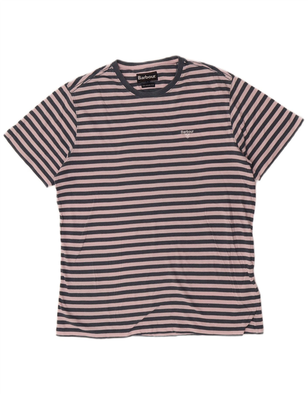 Barbour Mens Tailored Fit T-Shirt Top Medium Navy Blue Striped Cotton