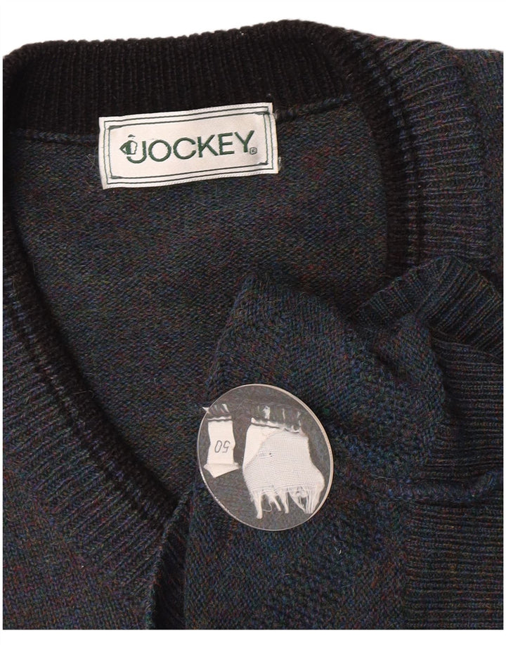 Jockey Mens V-Neck Jumper Sweater IT 50 Medium Blue Geometric