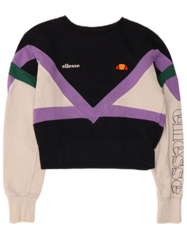 Ellesse Mujer Crop Sudadera Jumper UK 8 Small Multicolor Colorblock