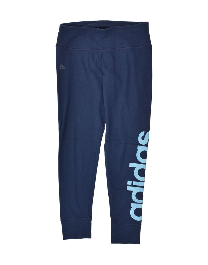 ADIDAS Womens Climalite Graphic Leggings UK 8/10 Small Navy Blue Cotton | Vintage Adidas | Thrift | Second-Hand Adidas | Used Clothing | Messina Hembry 