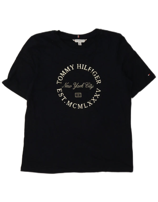 T-shirt grafica da donna Tommy Hilfiger Top UK 10 Small Blu Navy Cotone