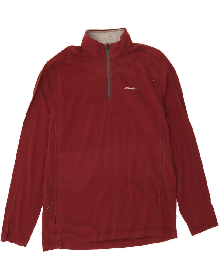 EDDIE BAUER Mens Zip Neck Sweatshirt Jumper Large Burgundy Cotton Vintage Eddie Bauer and Second-Hand Eddie Bauer from Messina Hembry 