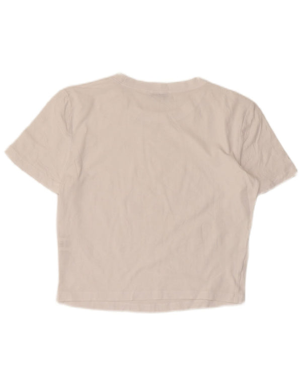 Zara Damen Crop T-Shirt Top UK 14 Large Weiße Baumwolle