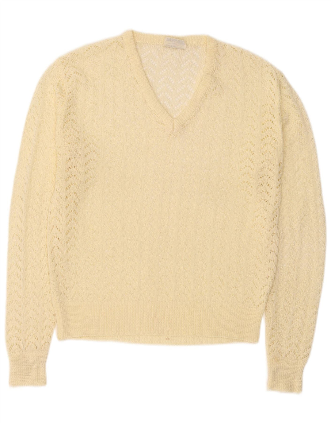Vintage Womens V-Neck Jumper Sweater IT 46 Large Yellow Polyacrylic