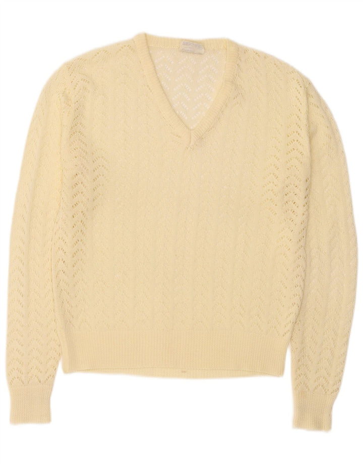 Vintage Womens V-Neck Jumper Sweater IT 46 Large Yellow Polyacrylic