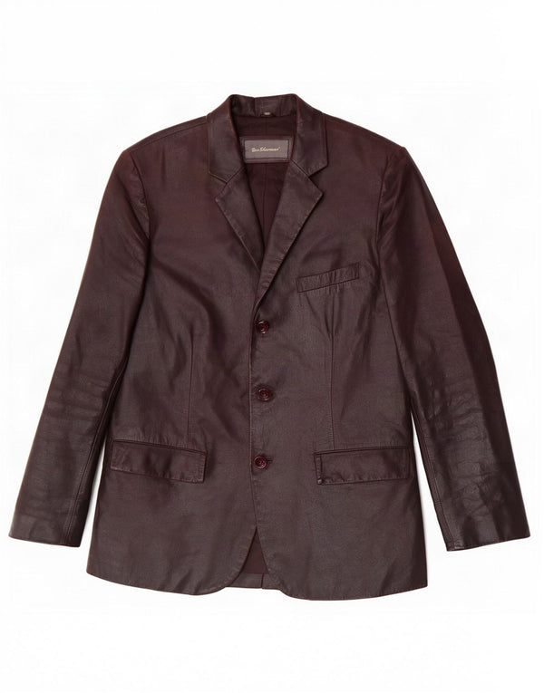 Jaqueta blazer masculina de couro com 3 botões Ben Sherman Reino Unido 38 marrom médio