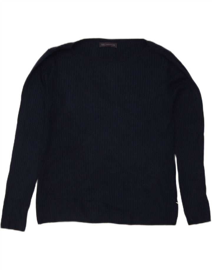 Marks & Spencer Womens Boat Neck Jumper Sweater UK 12 Medium Navy Blue