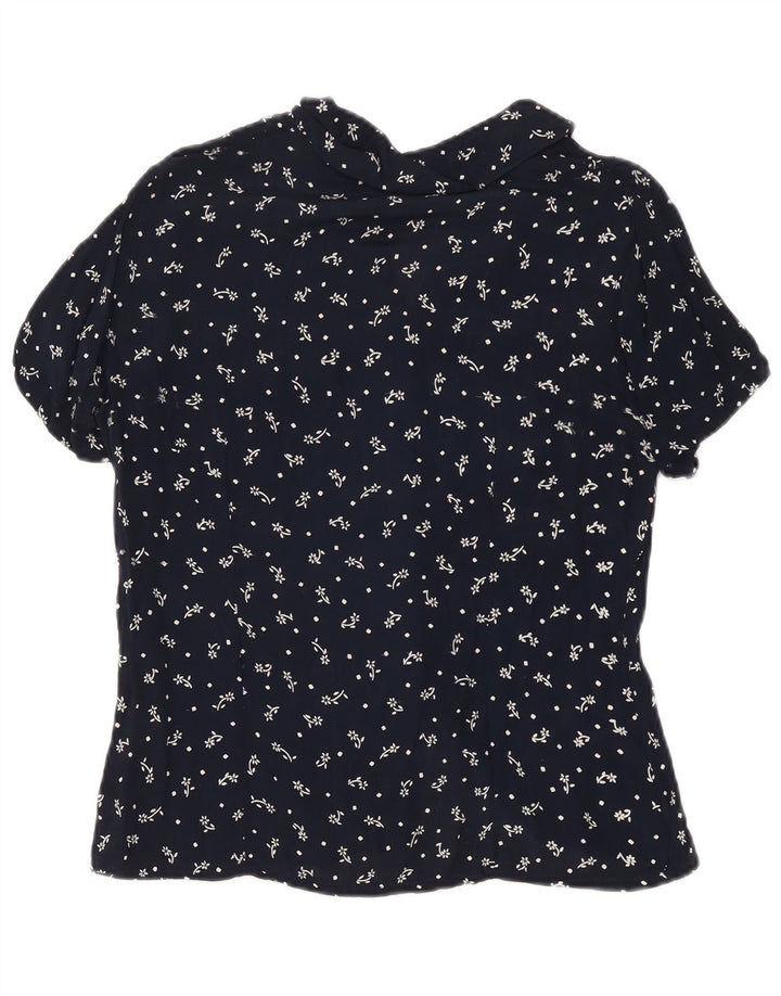Express Womens Short Sleeve Shirt Blouse IT 44 Medium Navy Blue Floral