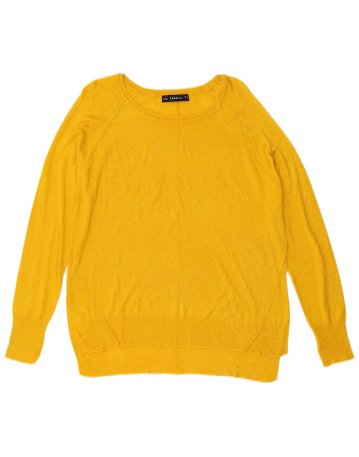 ZARA Womens Boat Neck Jumper Sweater UK 14 Medium Yellow
