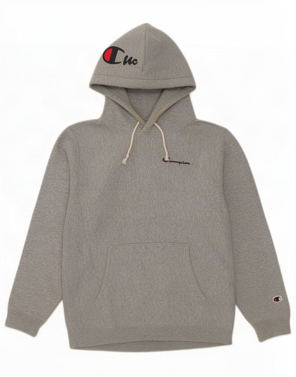 Champion Mens Graphic Hoodie Jumper Small Grey Flecked Cotton