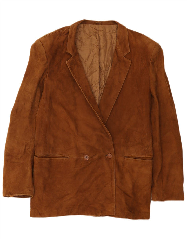 Vintage Womens Suede Double Breasted Blazer Jacket IT 50 XL Beige Leather