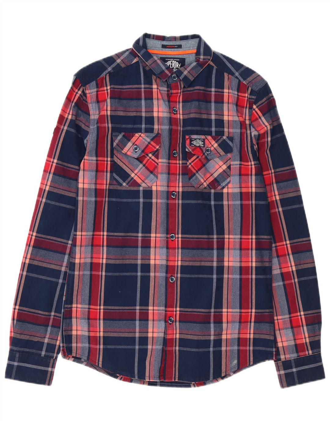 Superdry Mens Shirt XS Navy Blue Check Cotton