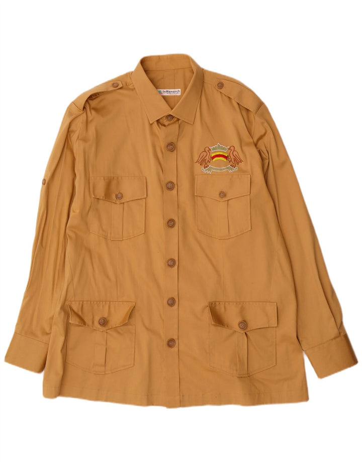 Vintage Mens Military Shirt Large Beige