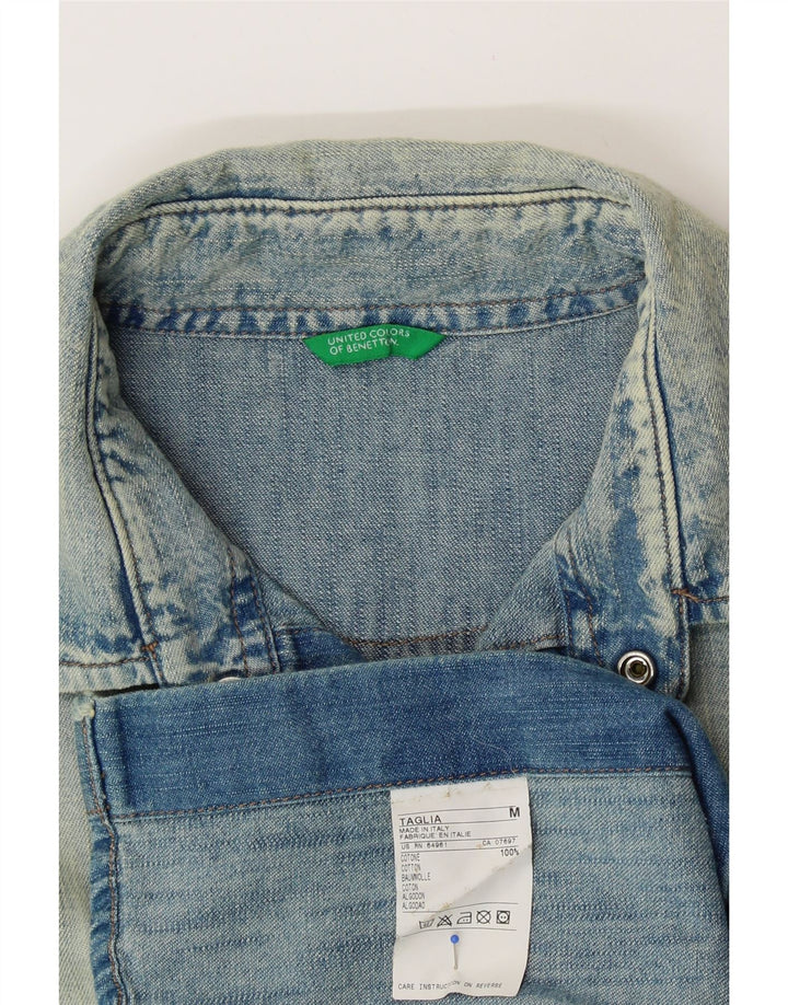 BENETTON Mens Acid Wash Denim Shirt Medium Blue Cotton
