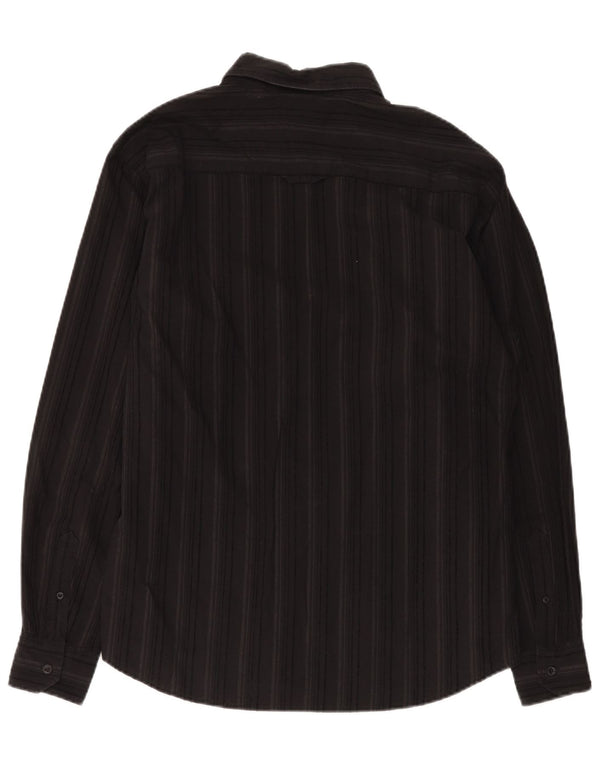 Wrangler Mens Shirt Large Black Striped Cotton