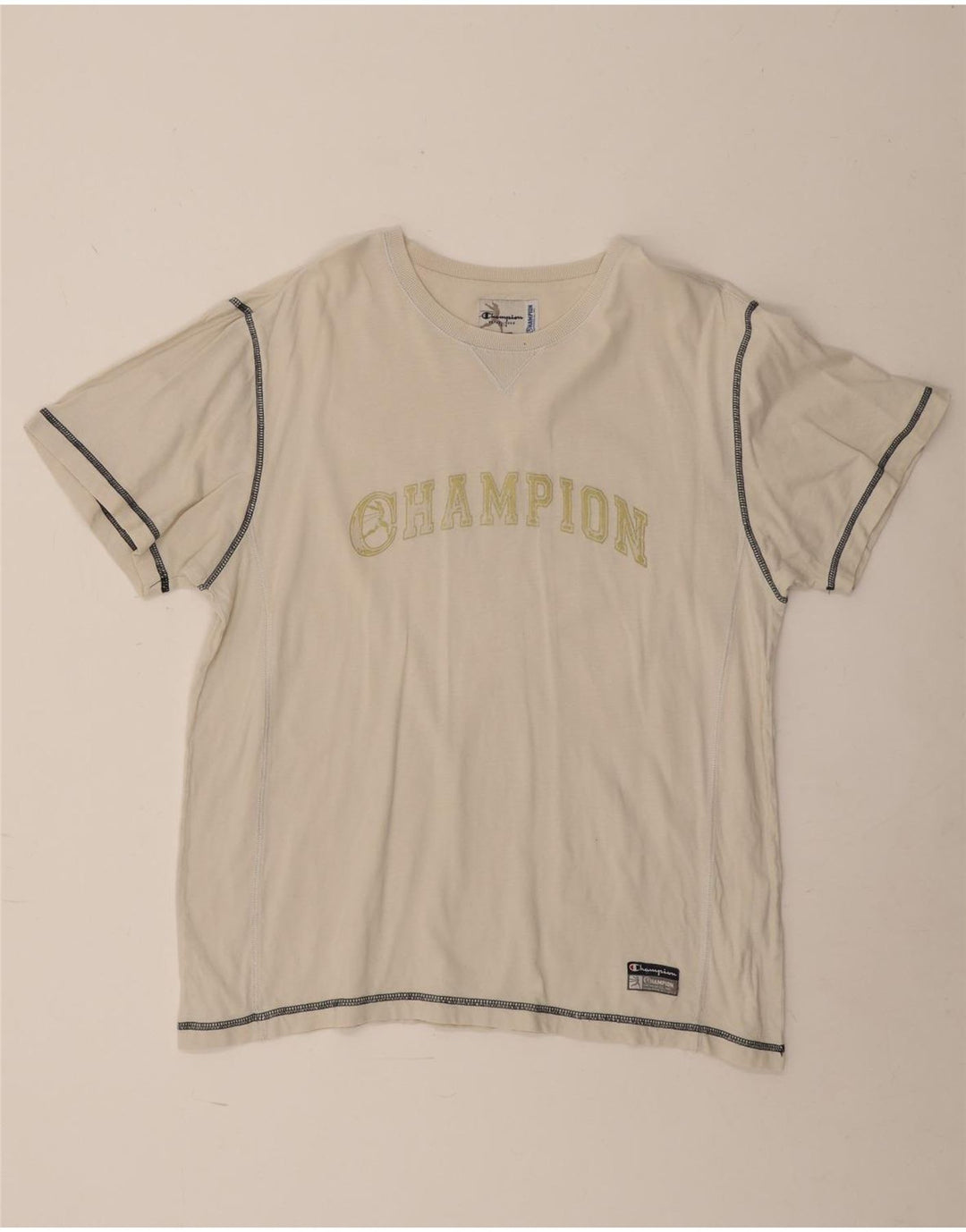 Champion Mens Graphic T-Shirt Top Large Off White Cotton