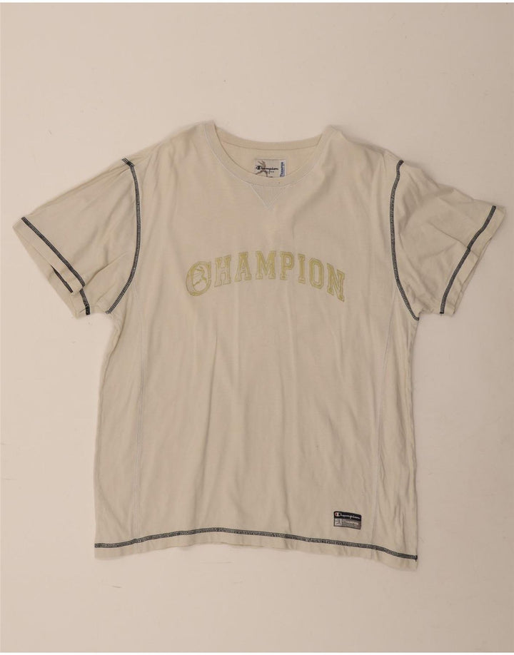 Champion Mens Graphic T-Shirt Top Large Off White Cotton