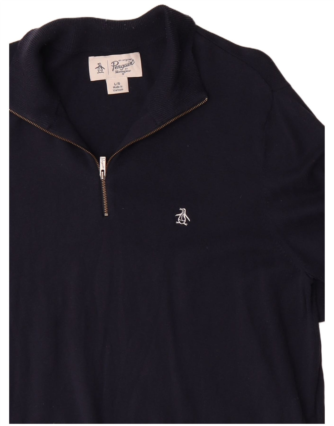 Penguin Herre Zip Neck Jumper Sweater Stor Marineblå Bomuld