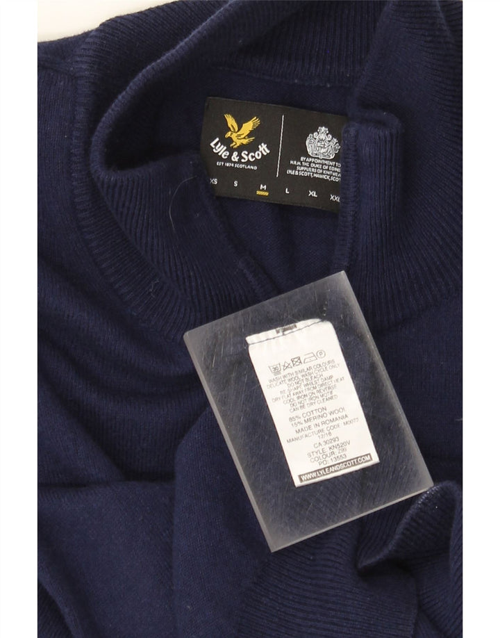 Lyle & Scott Mens Zip Neck Jumper Sweater Medium Navy Blue Cotton