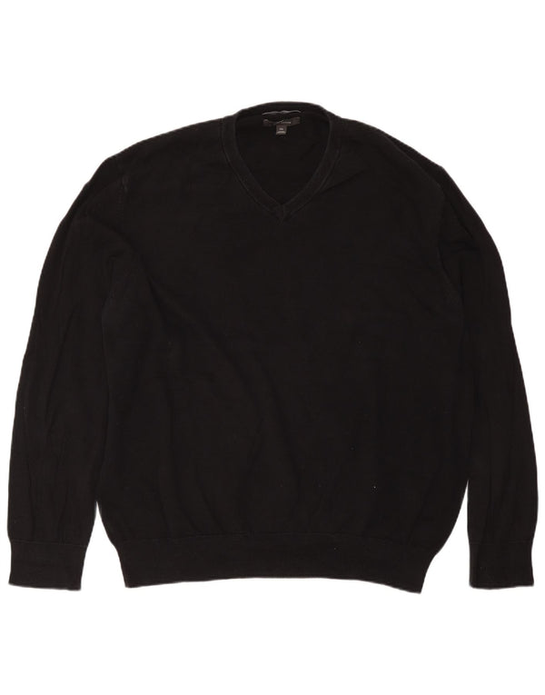 Marks & Spencer Męski sweter z dekoltem w kształcie litery V, 2XL, czarny, bawełniany