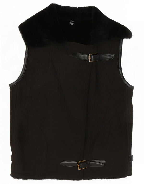 Gilet sherpa corto da donna vintage EU 38 marrone medio