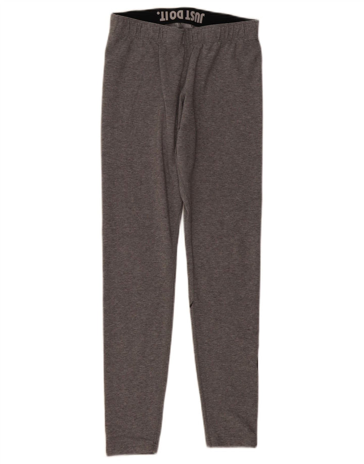 Nike Womens Graphic Leggings UK 12 Medium Grey Flecked Cotton