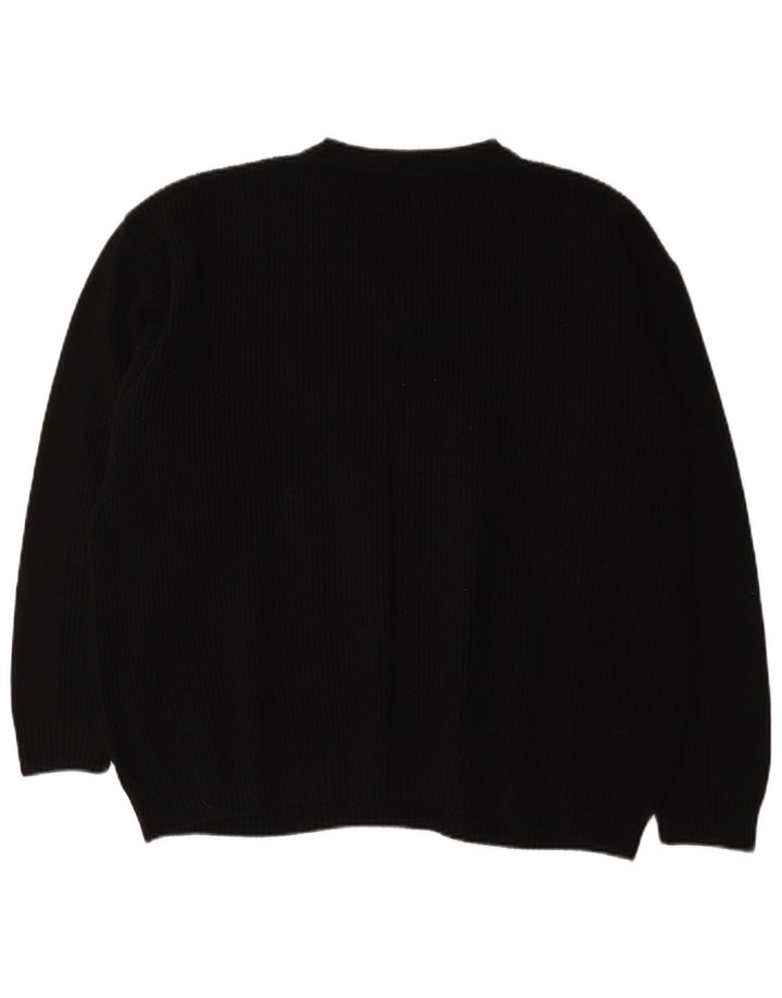 Engbers Mens V-Neck Jumper Sweater EU 54 XL Black Striped Wool