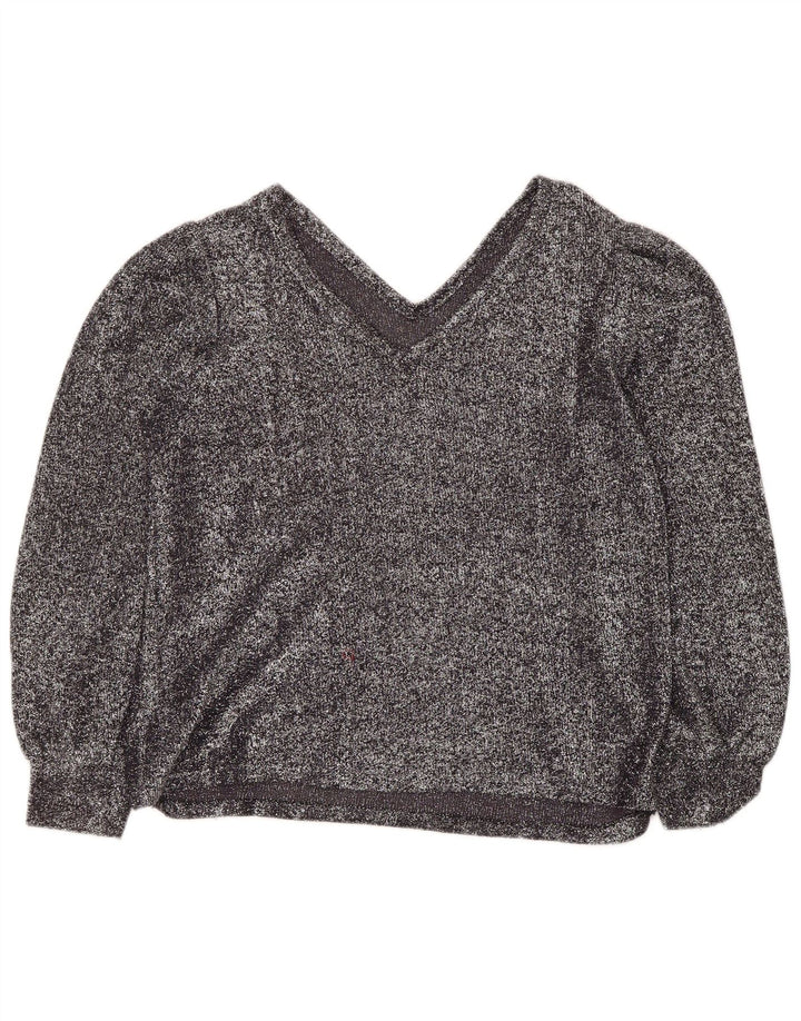 Vintage Dame Top Langærmet UK 12 Medium Sølv Flecked