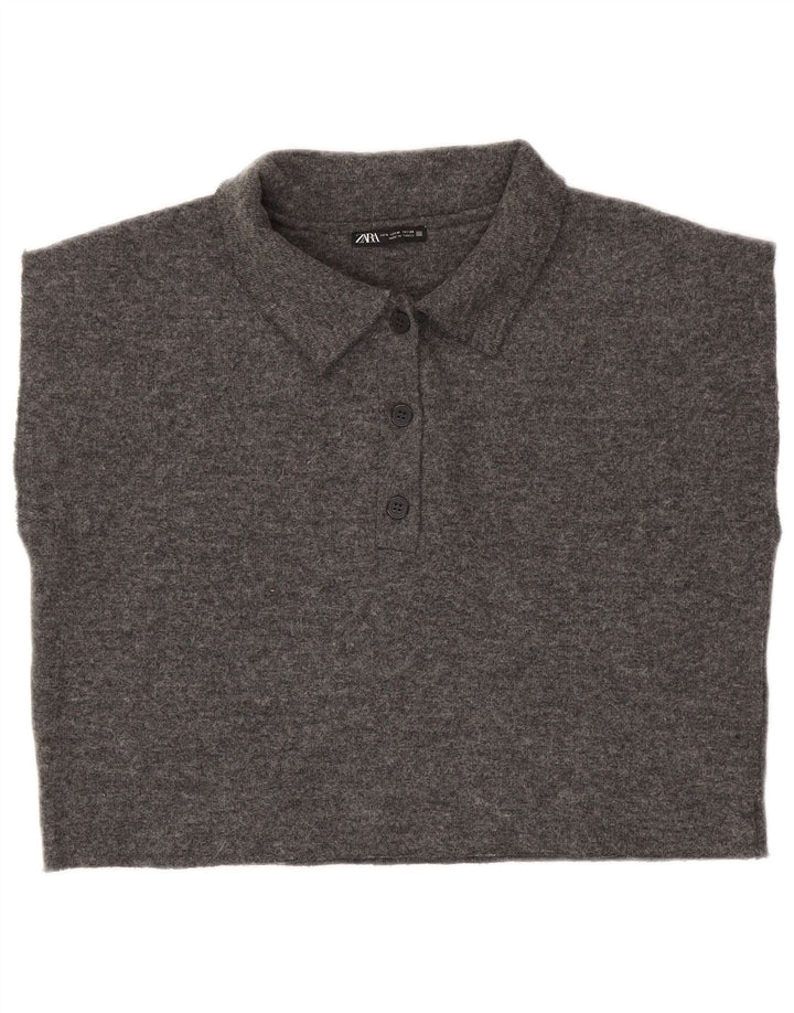 Zara Womens Crop ærmeløs poloshirt UK 14 Medium Grey Polyester