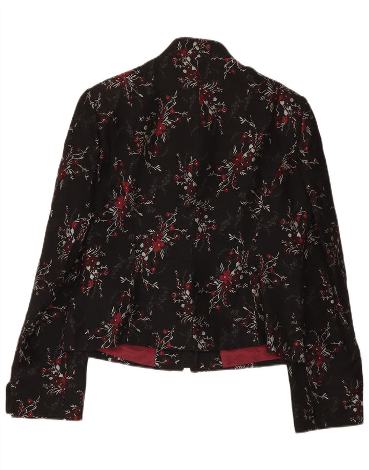 Vintage Womens 5 Button Blazer Jacket UK 14 Large Black Floral Acetate