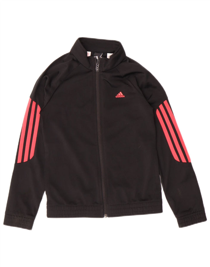 ADIDAS Girls Tracksuit Top Jacket 9-10 Years Black Polyester