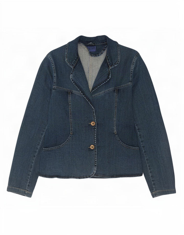 Giacca blazer in denim a 2 bottoni da donna Jacky-O UK 14 grande motivo cachemire blu navy
