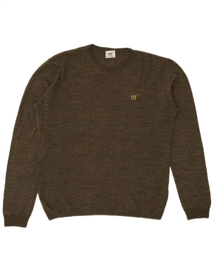 Henry Cottons Herre Crew Neck Jumper Sweater Large Khaki Wool