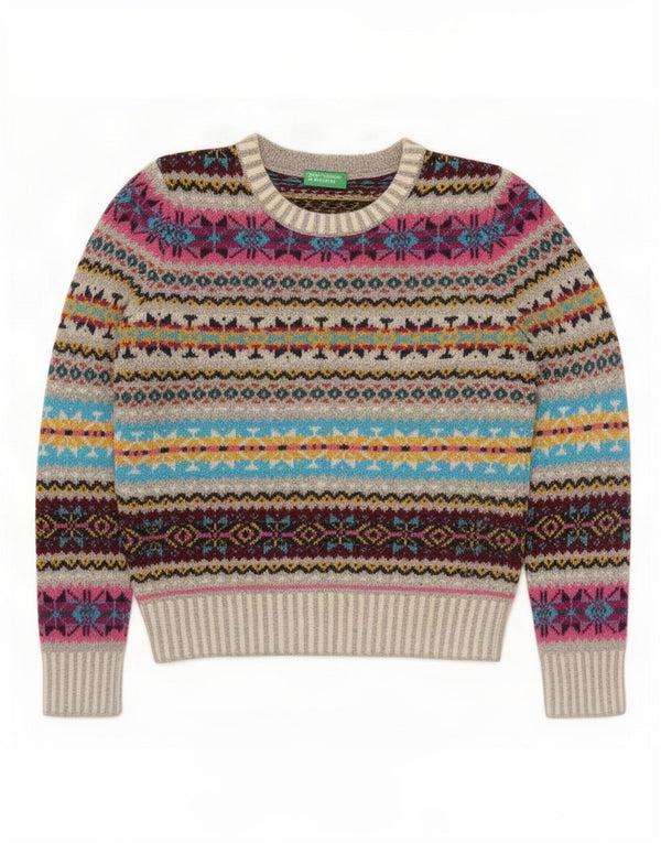 Maglione maglione girocollo da donna Benetton UK 10 piccolo multicolore